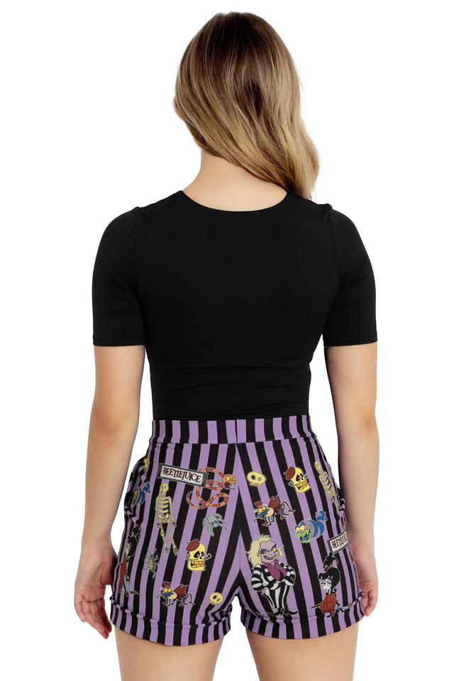 BlackMilk Clothing x Warner Brothers Beetlejuice - It's Showtime Cuffed Shorts- Warner Bros. Merchandise - Collaboration apparel - Licenced.