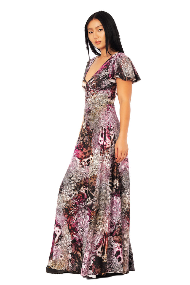 Alternative gothic wide leg jumpsuit inspired by Junji Ito No Longer Human, Screaming Wreath manga artwork in lush pink and black tones.