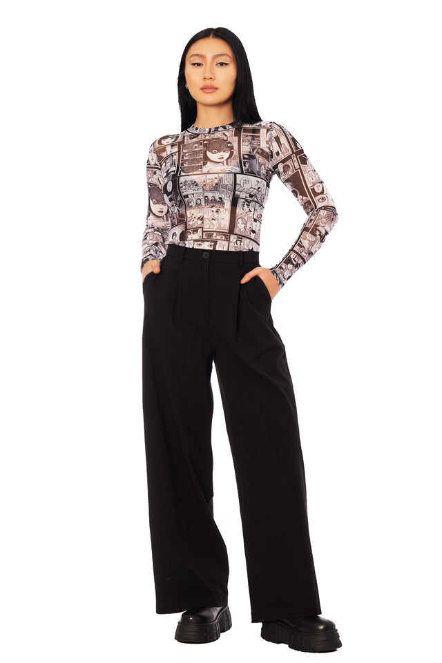 BlackMilk | Junji Ito Clothing | The Scar Sheer High Neck Long Sleeve Top | Black | XS BlackMilk | Junji Ito Clothing | The Scar Sheer High Neck Long Sleeve Top | Black | XS