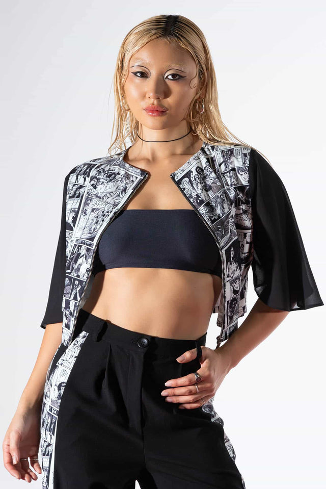 Mosquitoes Sheer Sleeve Crop Top