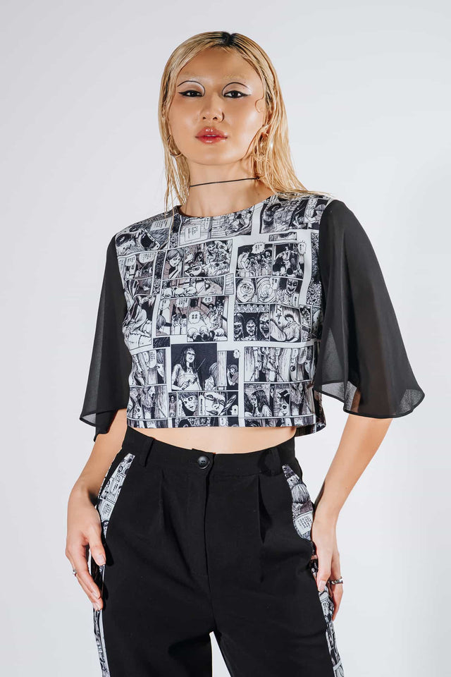 Mosquitoes Sheer Sleeve Crop Top