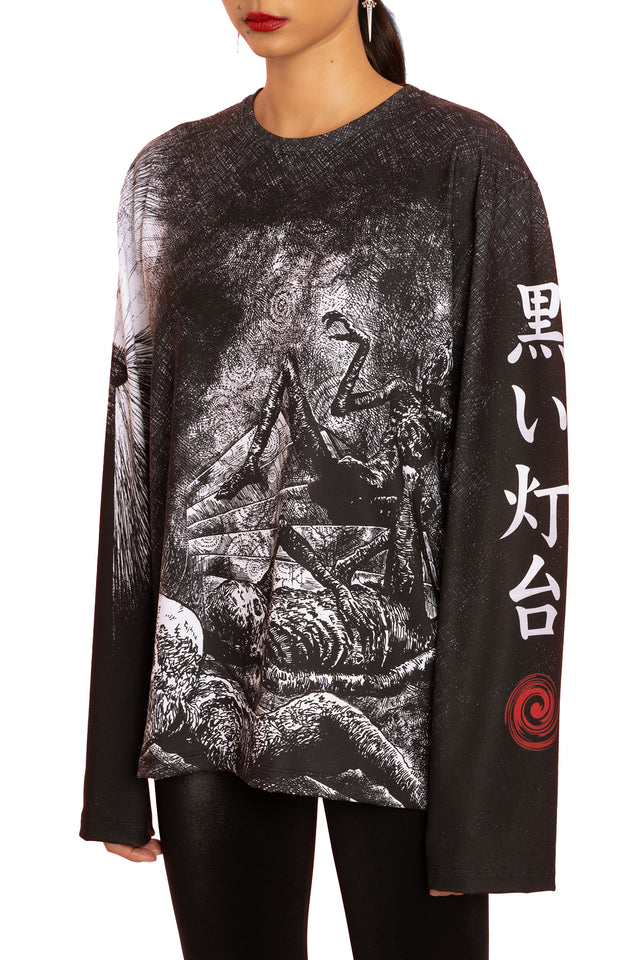 The Black Lighthouse Long Sleeve Oversized Boyfriend Tee