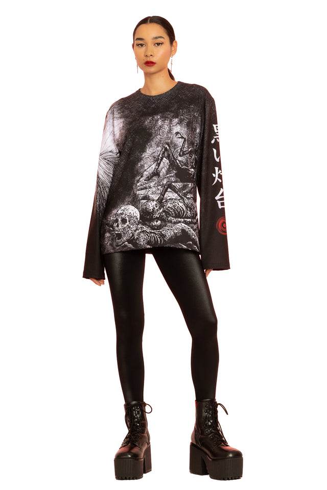 The Black Lighthouse Long Sleeve Oversized Boyfriend Tee