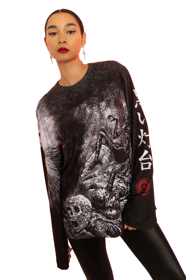 The Black Lighthouse Long Sleeve Oversized Boyfriend Tee