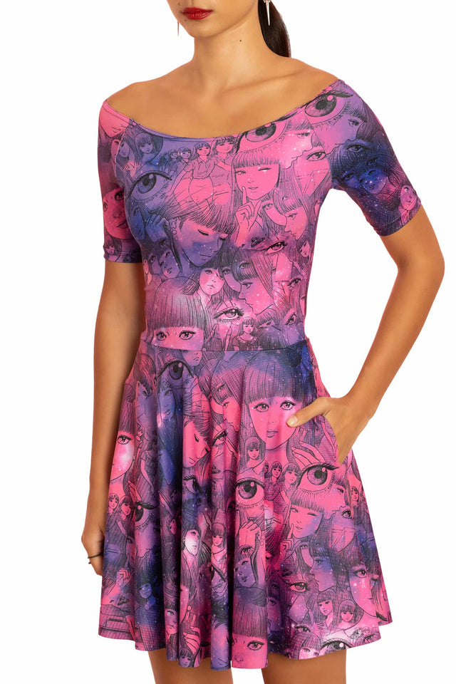 Venus In The Blind Spot Off The Shoulder Skater Dress