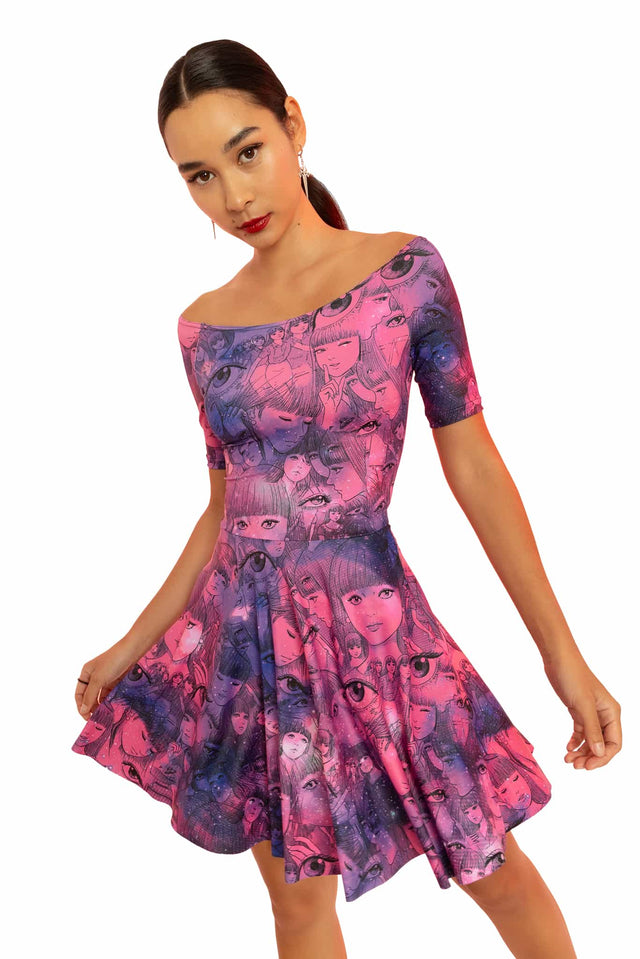 Venus In The Blind Spot Off The Shoulder Skater Dress