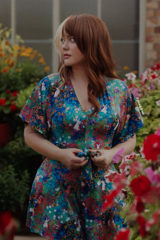 Klimt Collage Bunnies Kimono Tie Top