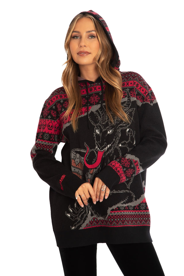 BlackMilk Clothing - Christmas Collection - Wreck The Halls - Krampus Knit Oversized Hoodie