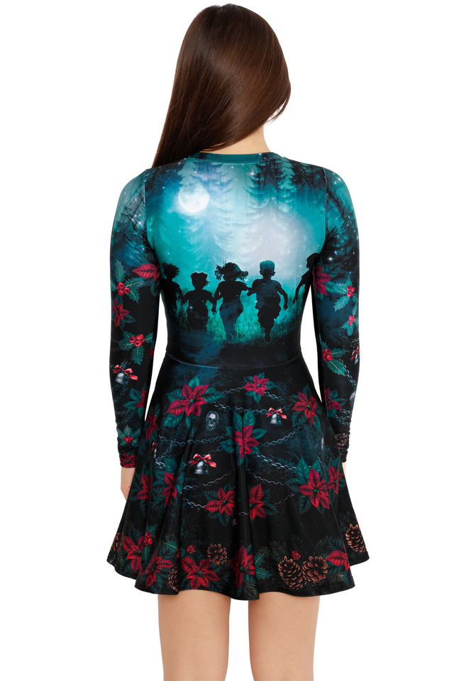 alternative christmas outfit krampus print skater dress