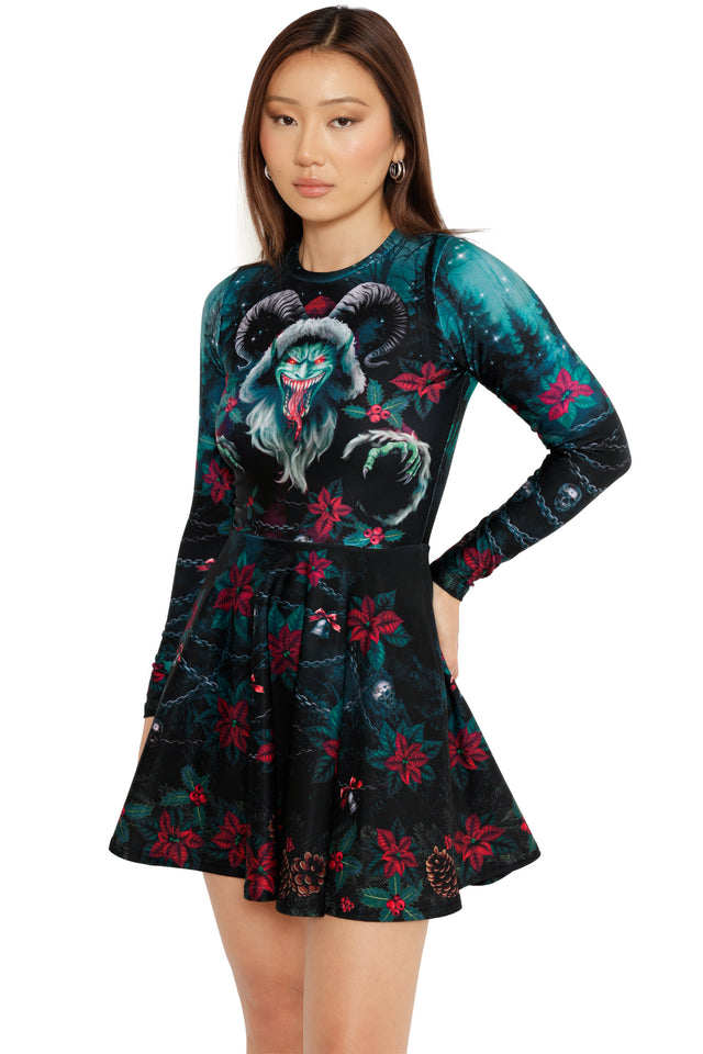 Krampus Toastie Long Sleeve Skater Dress - Limited BlackMilk Clothing Krampus Toastie Long Sleeve Skater Dress - Limited BlackMilk Clothing