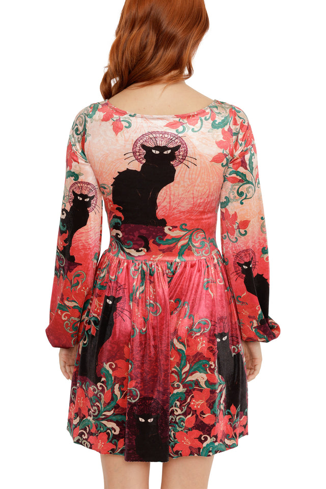 BlackMilk | Le Chat Noir Velvet Squared Up Bishop Skater Dress | Orange | XXL BlackMilk | Le Chat Noir Velvet Squared Up Bishop Skater Dress | Orange | XXL