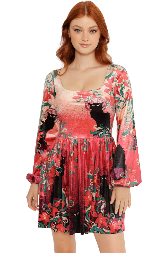 Le Chat Noir Velvet Squared Up Bishop Skater Dress