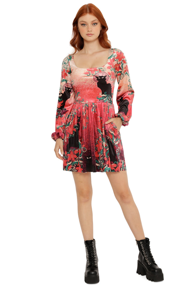 Le Chat Noir Velvet Squared Up Bishop Skater Dress