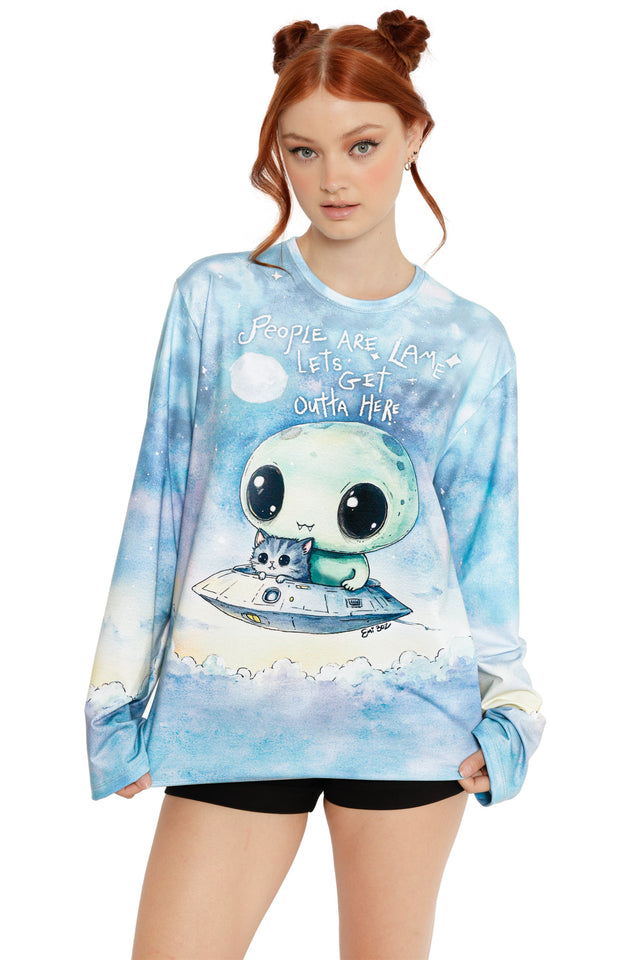 Lets Get Outta Here Oversized Long Sleeve Boyfriend Tee