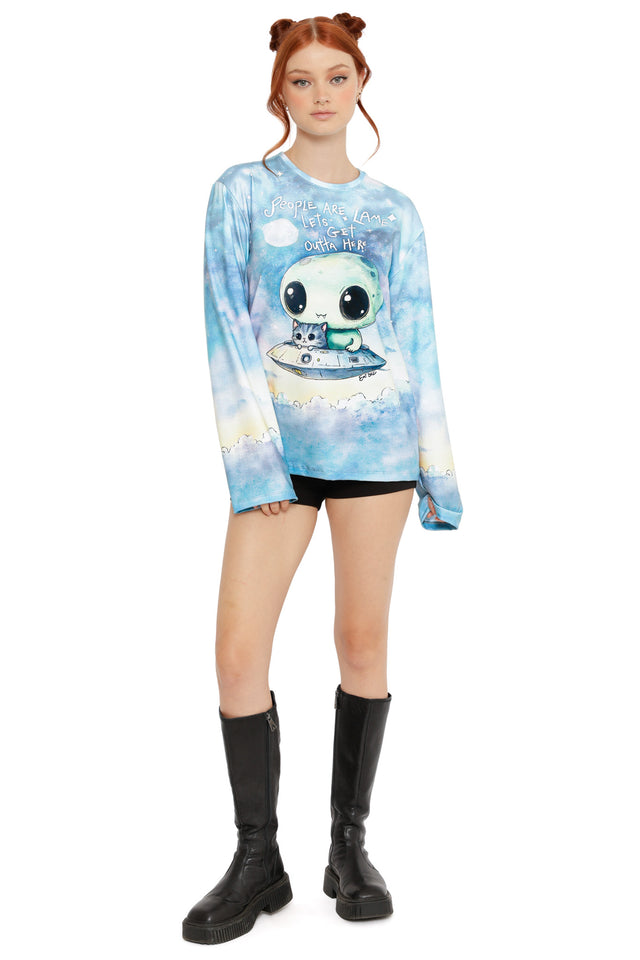 Lets Get Outta Here Oversized Long Sleeve Boyfriend Tee