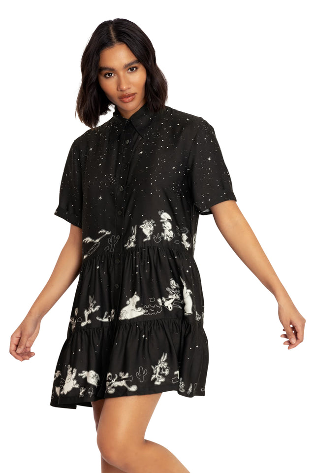 Looney Tunes Chase Tiered Shirt Dress - Seconds