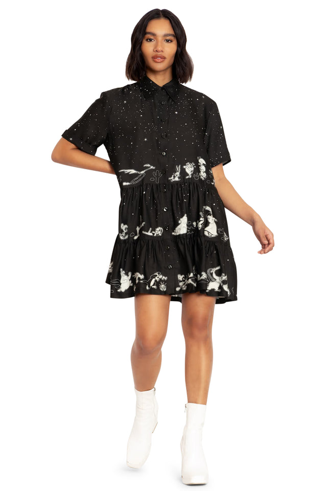 Looney Tunes Chase Tiered Shirt Dress - Seconds