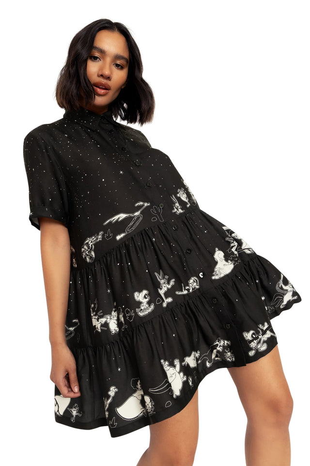 Looney Tunes Chase Tiered Shirt Dress - Seconds