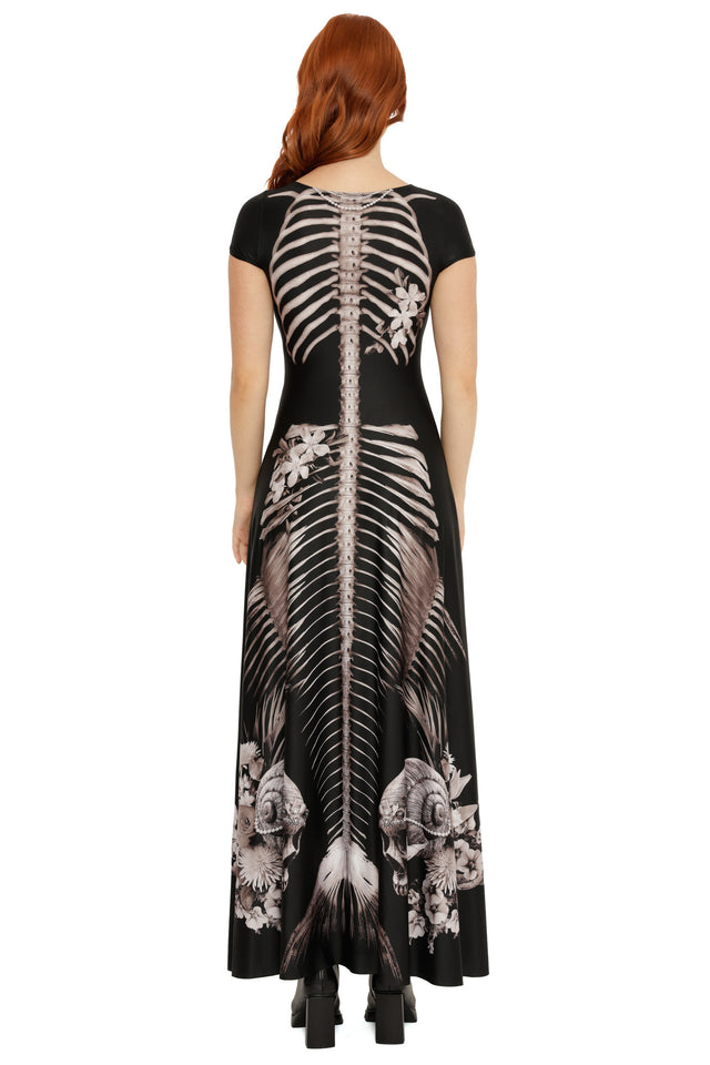 Magic Death Mermaid Princess Cap Sleeve Maxi Dress