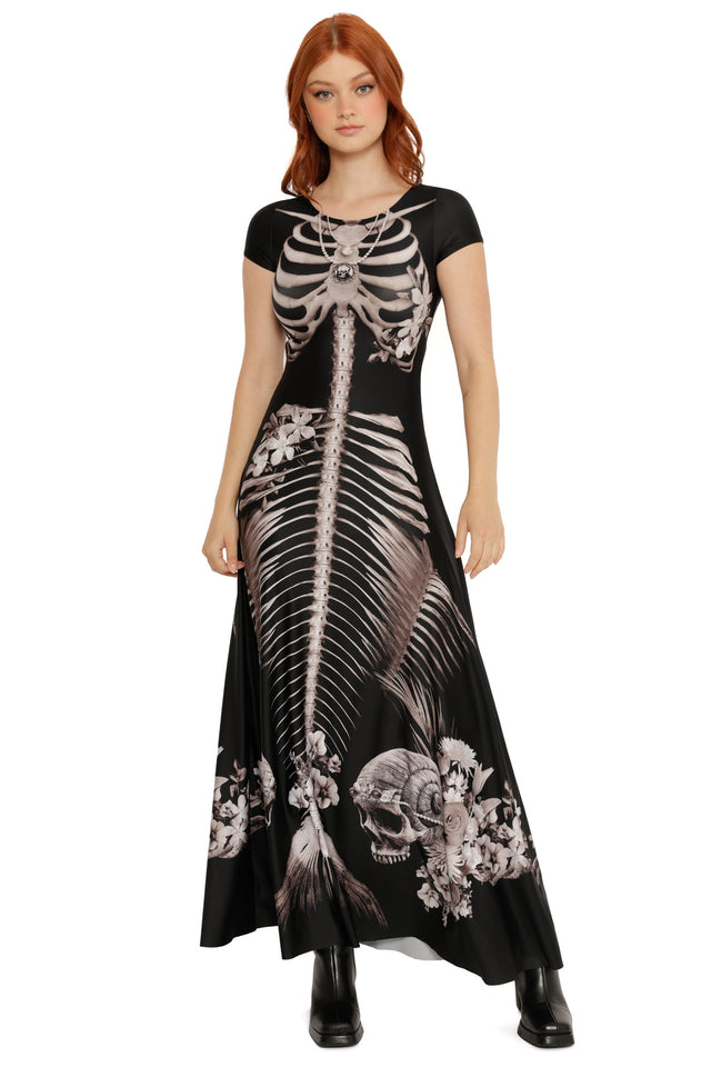 Magic Death Mermaid Princess Cap Sleeve Maxi Dress