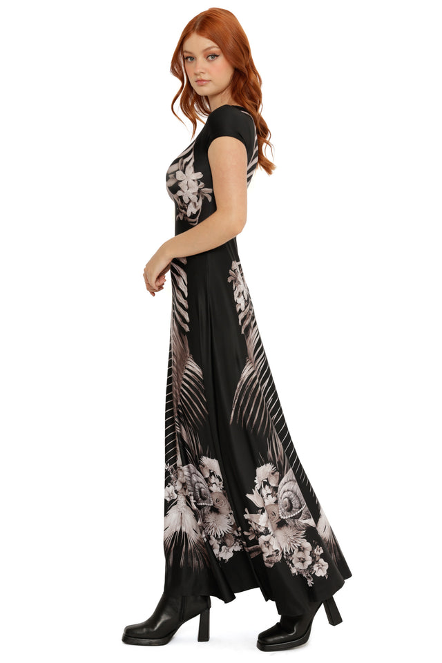 Magic Death Mermaid Princess Cap Sleeve Maxi Dress