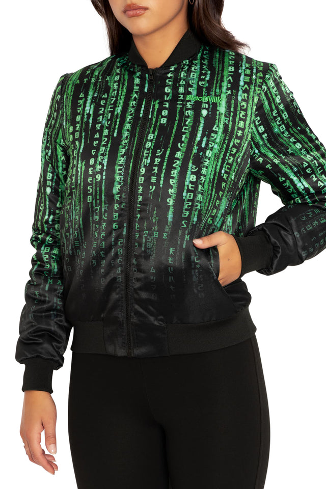 BlackMilk Clothing x Warner Brothers Matrix - Matrix Code Shiny Bomber Jacket - Warner Bros. Merchandise - Collaboration apparel - Licenced.