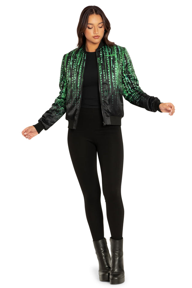 BlackMilk Clothing x Warner Brothers Matrix - Matrix Code Shiny Bomber Jacket - Warner Bros. Merchandise - Collaboration apparel - Licenced.