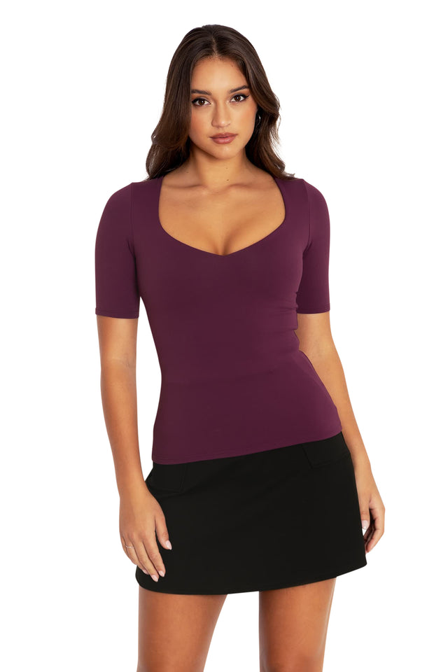 Matte Mulberry Heart Short Sleeve Top  Closeup