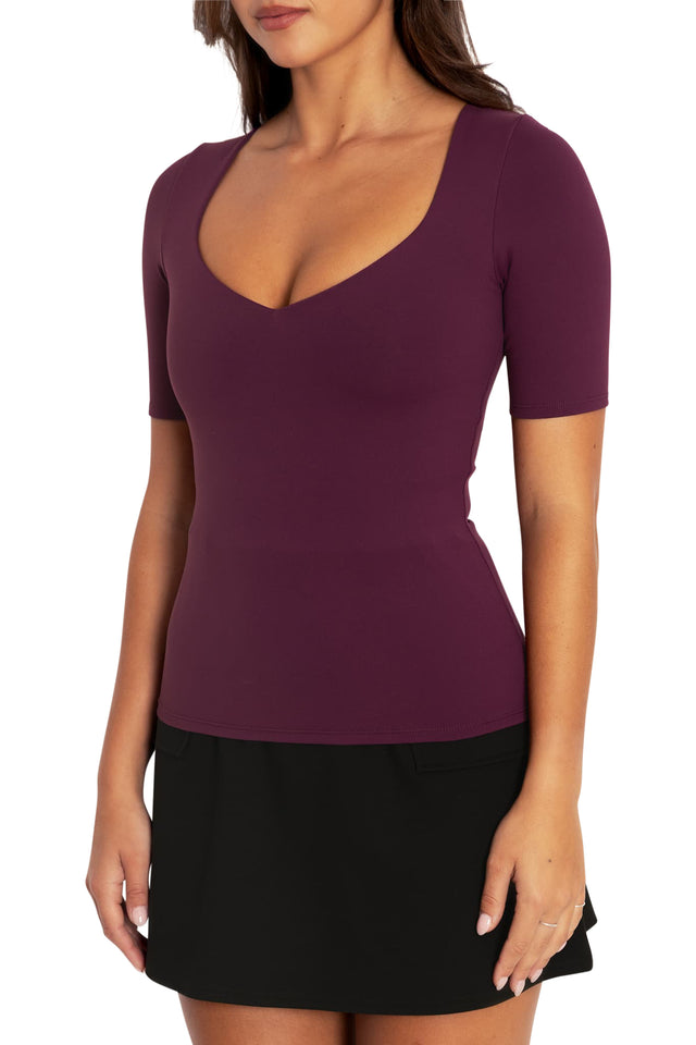 Matte Mulberry Heart Short Sleeve Top Closeup