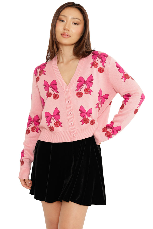 cosy pink christmas cardigan women’s holiday knit fashion