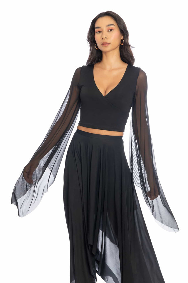 Midnight Drama Flare Sleeve Wrap Top