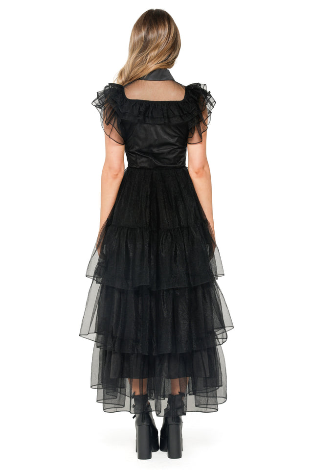 Midnight Mourning Tiered Tulle Maxi Dress