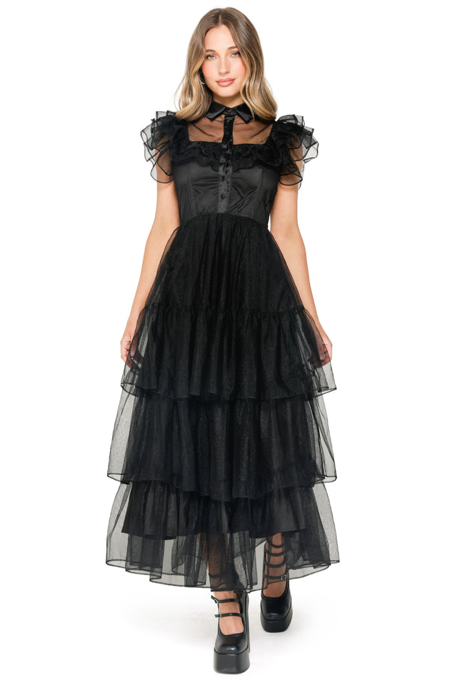 Midnight Mourning Tiered Tulle Maxi Dress Midnight Mourning Tiered Tulle Maxi Dress