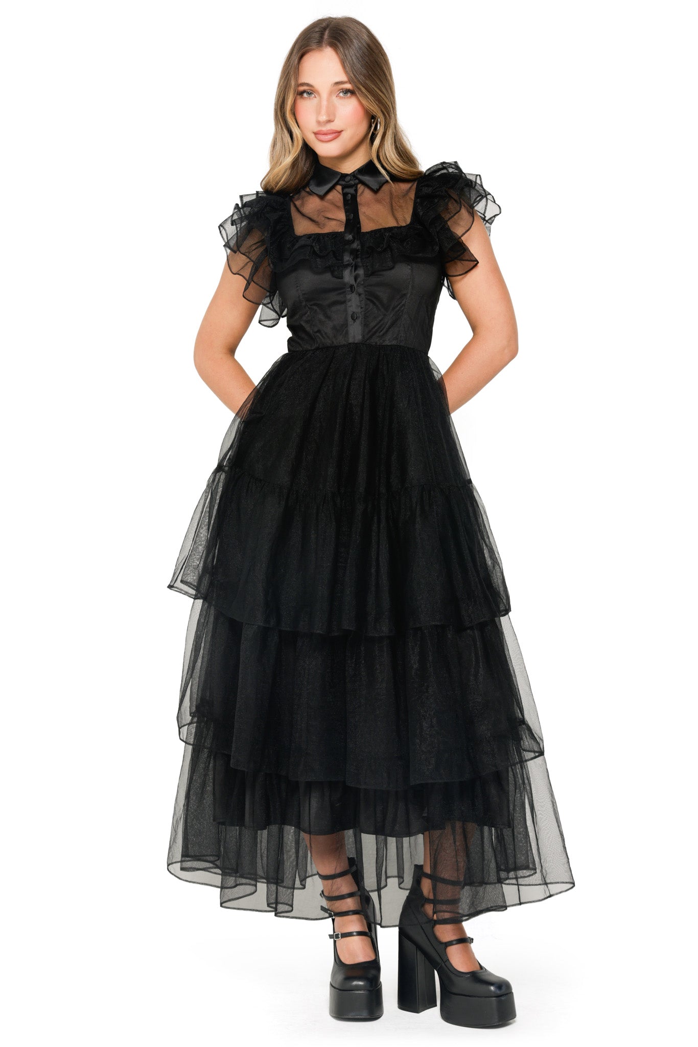 イマテリアル　midnight veil dress ブラック Never Fully Dressed metallic space print midaxi dress in
