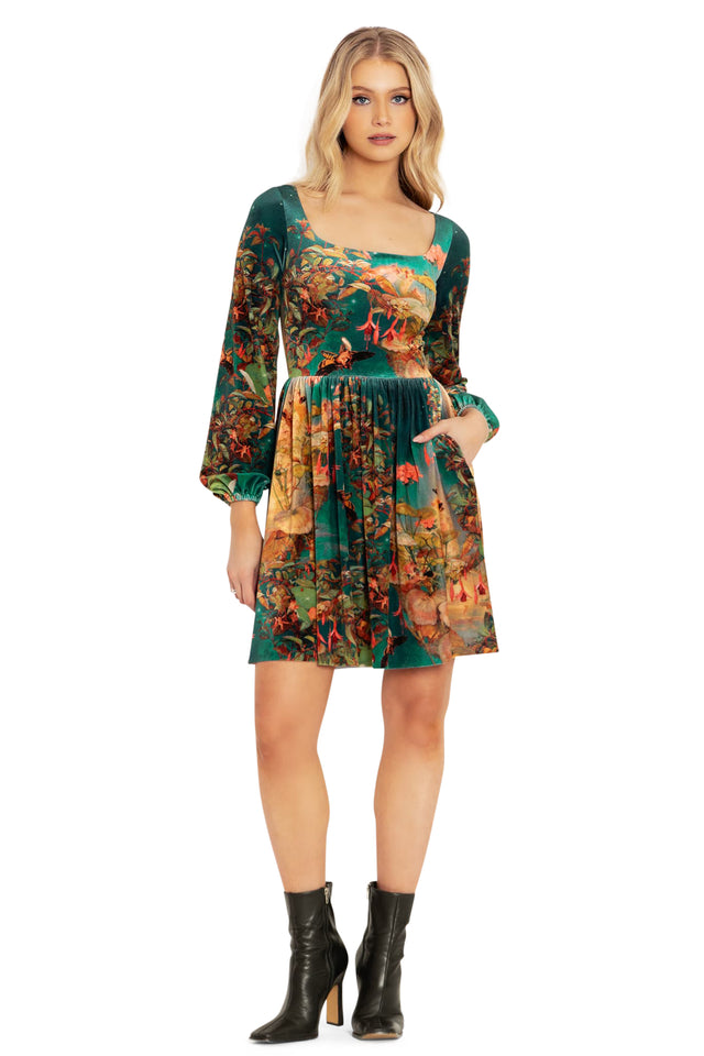 BlackMilk Clothing - Midsummer Night's Fairies Velvet Squared Up Bishop Longline Dress