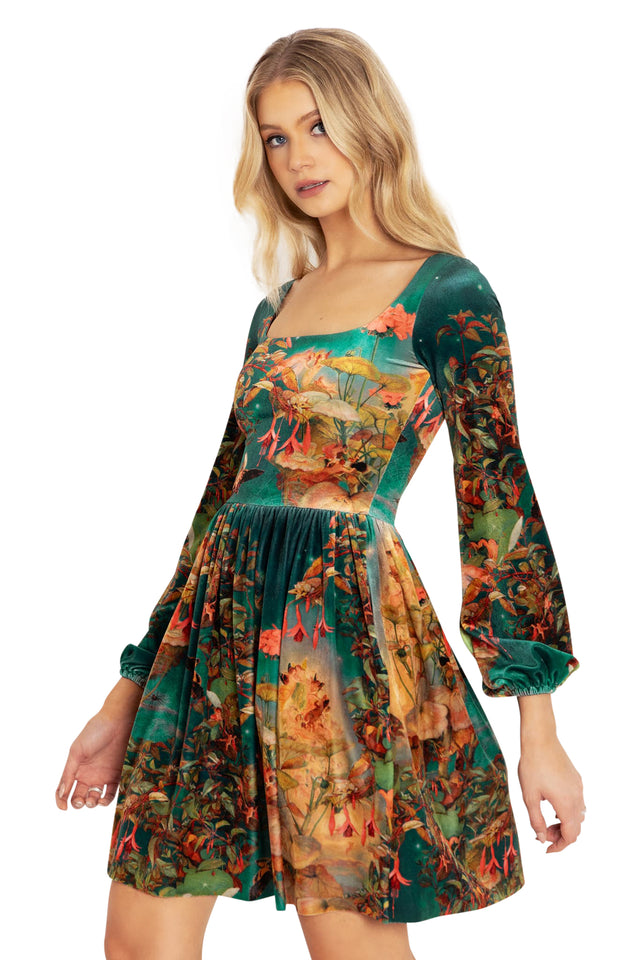 Midsummer Night's Fairies Velvet Squared Up Bishop Longline Dress Side