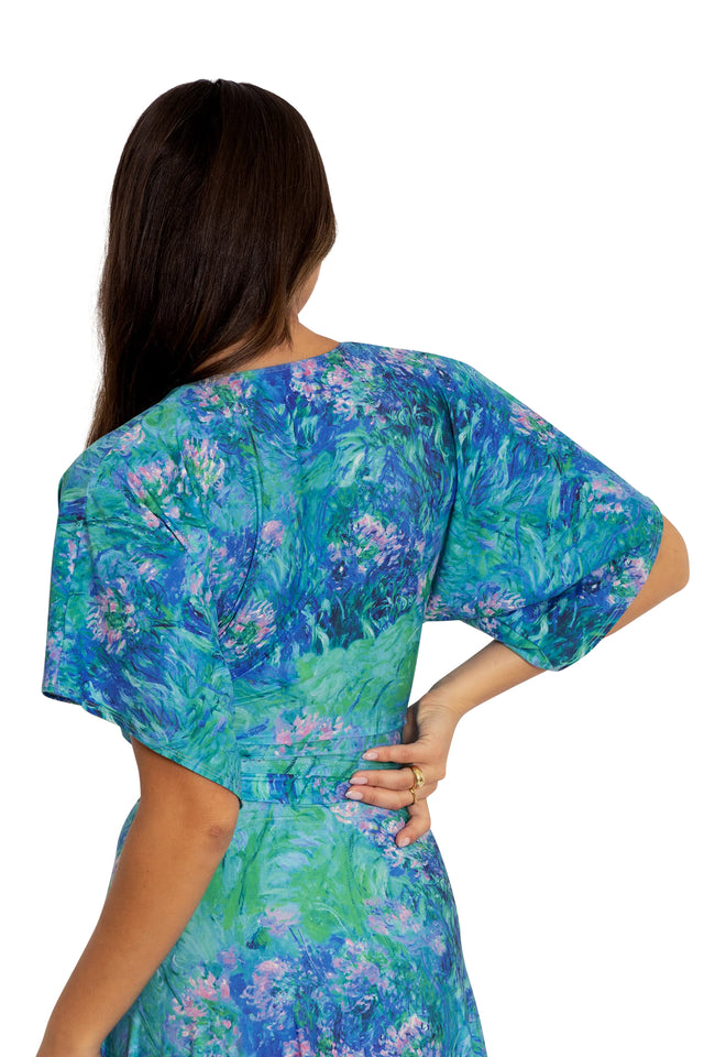 BlackMilk Clothing - Monet Agapanthus Kimono Sleeve Tie Top