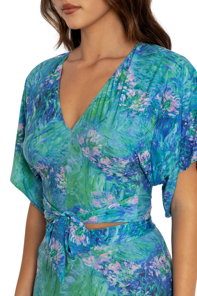 BlackMilk Clothing - Monet Agapanthus Kimono Sleeve Tie Top