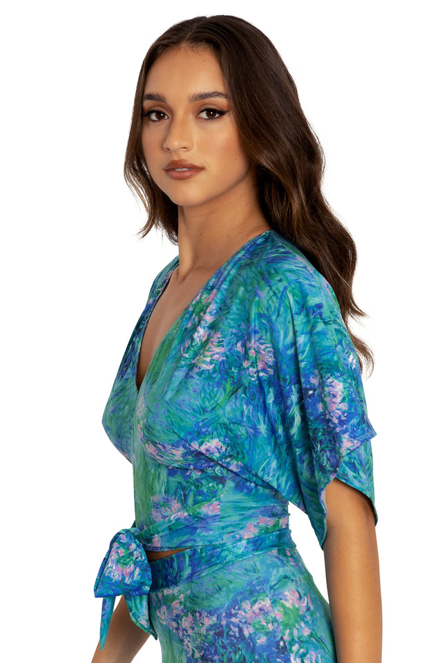 Monet Agapanthus Kimono Sleeve Tie Top side