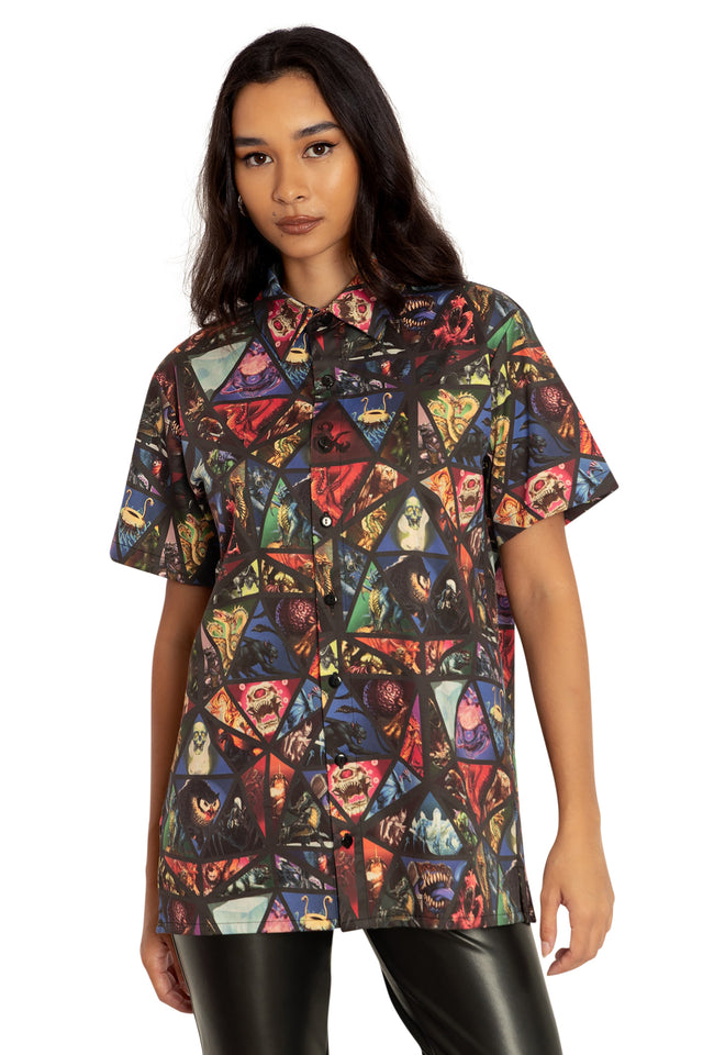 BlackMilk Clothing x Dungeons & Dragons - Monster Manual Boyfriend Shirt - Dungeons & Dragons Merchandise - Collaboration apparel - Licenced.