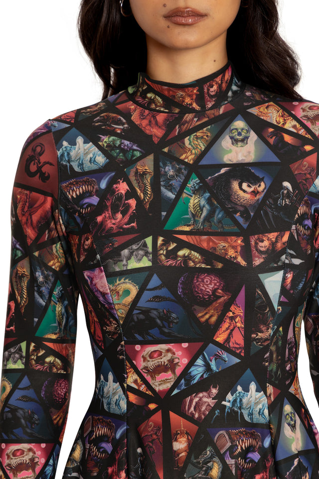 Monster Manual Long Sleeve Evil Longline Dress Closeup