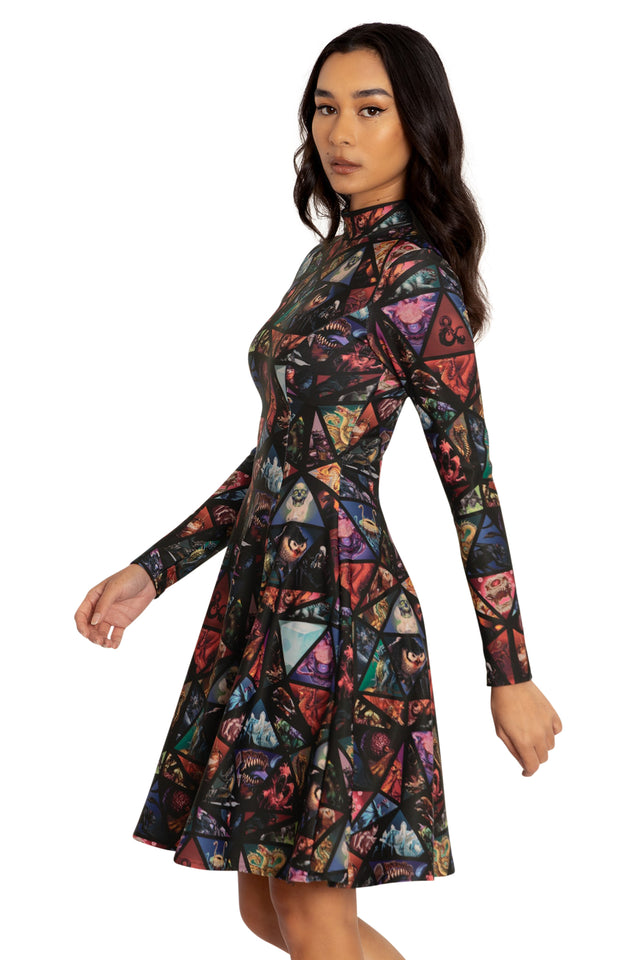 BlackMilk Clothing x Dungeons & Dragons - Monster Manual Long Sleeve Evil Longline Dress - Dungeons & Dragons Merchandise - Collaboration apparel - Licenced.