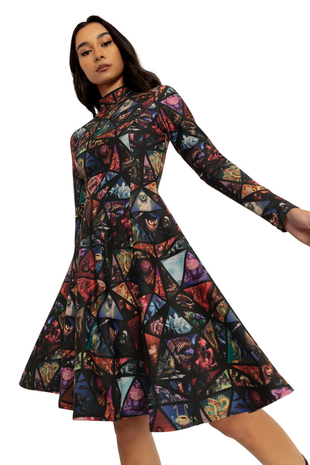 BlackMilk Clothing x Dungeons & Dragons - Monster Manual Long Sleeve Evil Longline Dress - Dungeons & Dragons Merchandise - Collaboration apparel - Licenced.