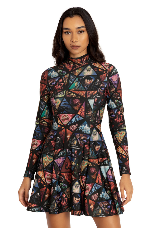 Monster Manual Long Sleeve Evil Mini Skater Dress Front