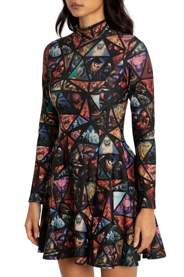 Monster Manual Long Sleeve Evil Mini Skater Dress Front