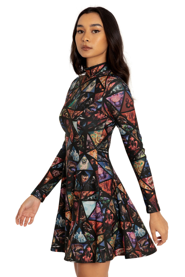 Monster Manual Long Sleeve Evil Mini Skater Dress Side