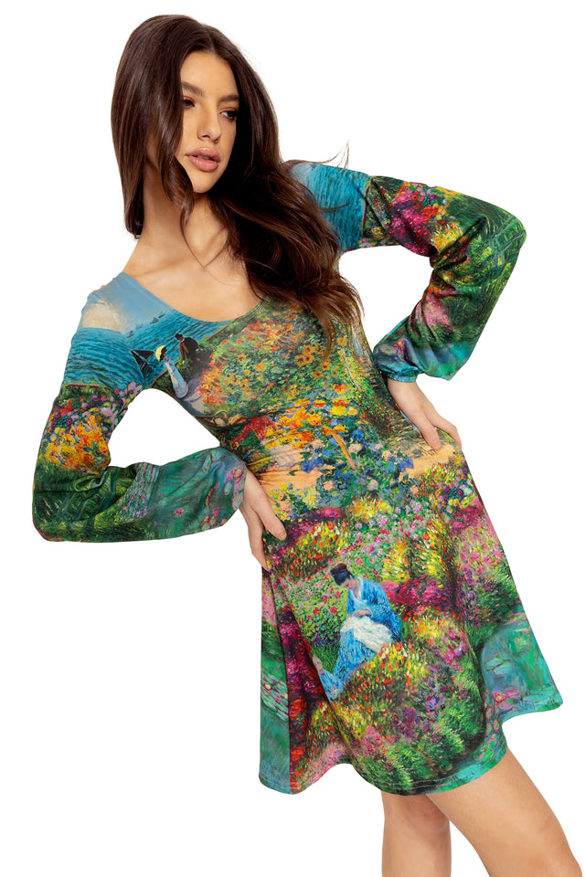 BlackMilk Clothing - Montage Monet Scoop Bishop Dress