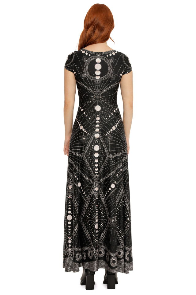 Moon Phases Cap Sleeve Scoop Maxi Dress