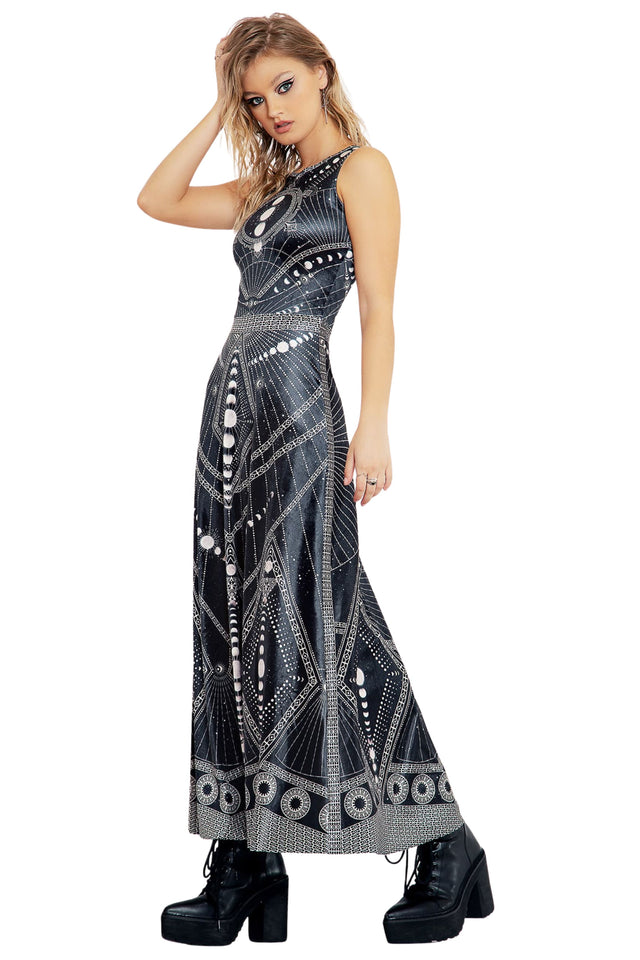 Moon Phases Velvet Princess Maxi Dress