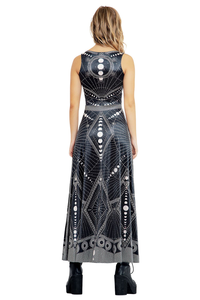 Moon Phases Velvet Princess Maxi Dress